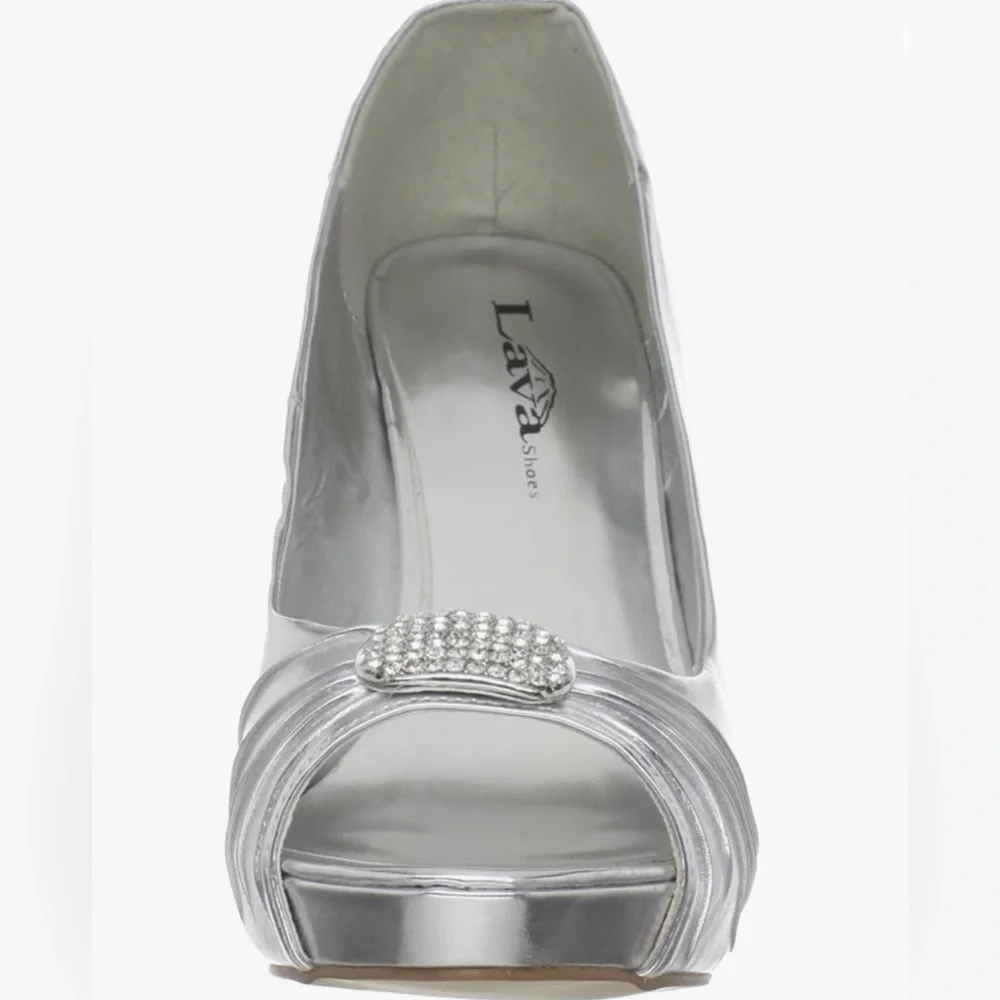 Lava•Elegant Silver Metallic Peep Toe Platform Pump-Size 7